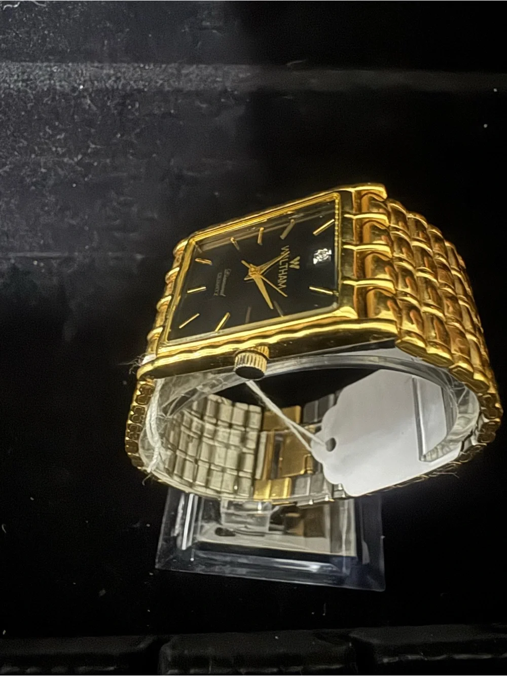 Waltham Gold-Tone Black Dial Diamond Accent Quartz Watch